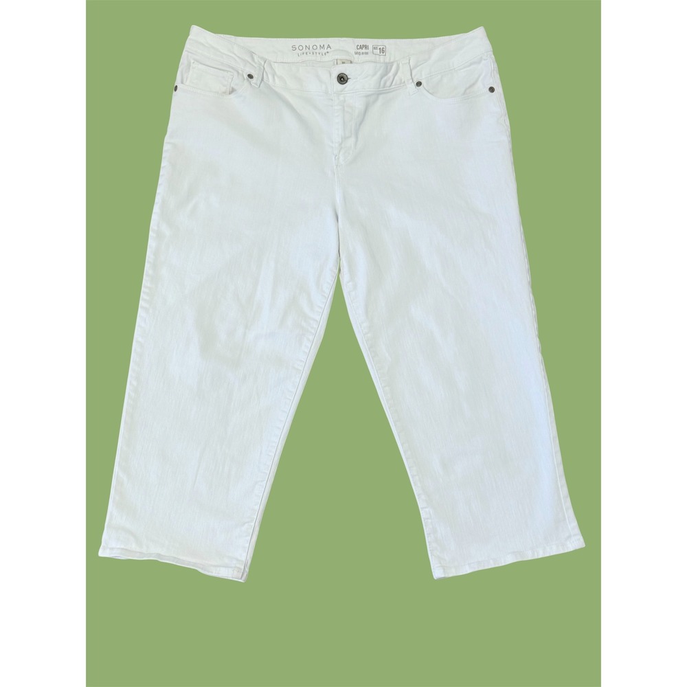 Sonoma Life Style Womens‎ Mid Rise Capri Jeans White Sz-16 Stretch Cropped Pants